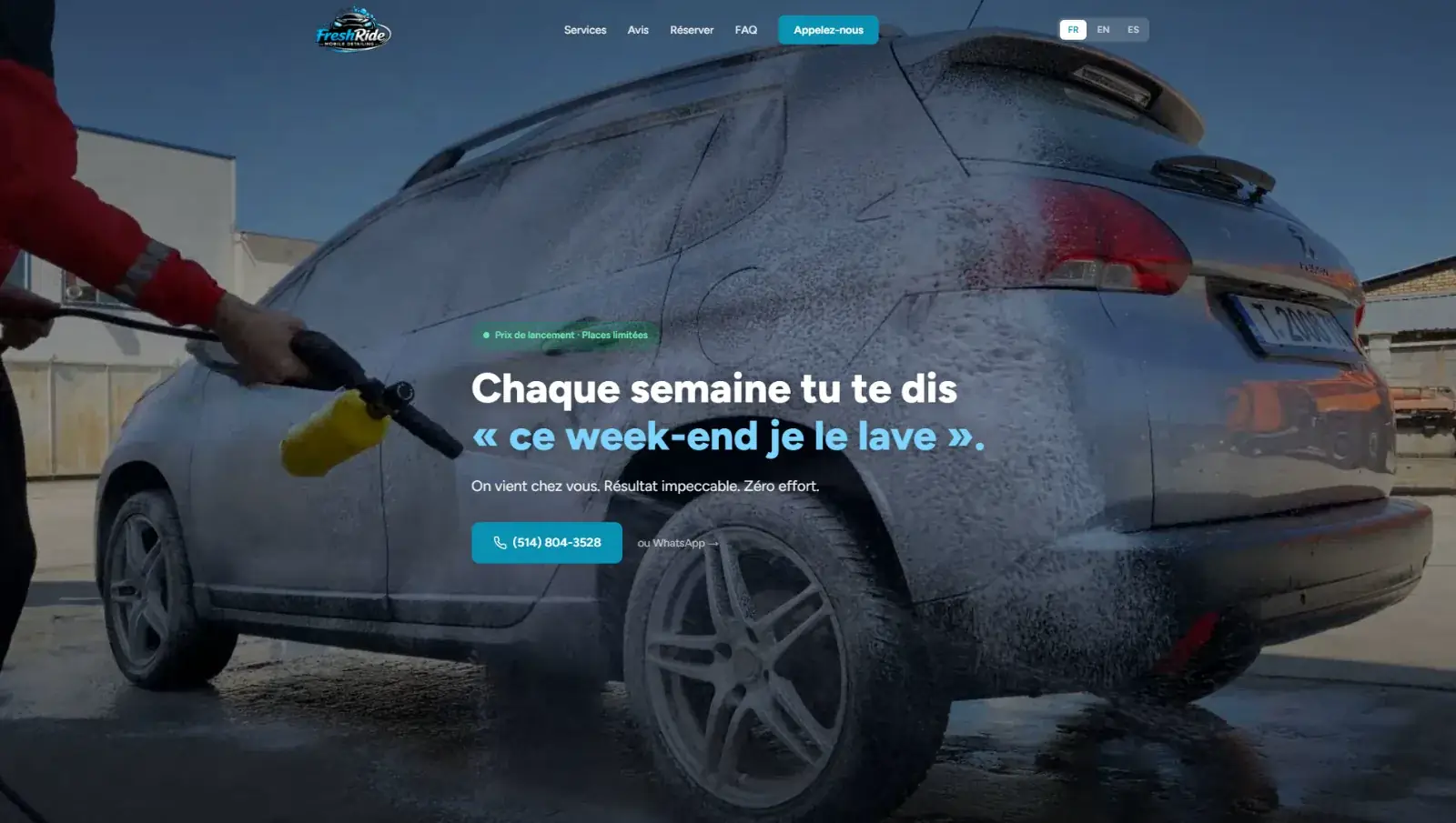Landing de FreshRide · detailing móvil Montreal